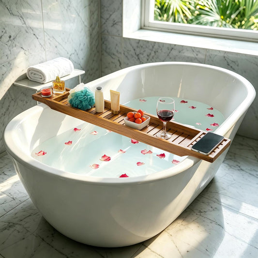 VaeFae Teak Bathtub Tray, Wooden Bath Caddy for Bathtub, Bath Tub Wood Table for Tub, 39.76" x 5.98" x 1.77"