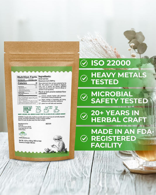 100 Bags Rosemary Tea Herbal Tea (Salvia Rosmarinus) - 100 Count 1.5g Bags Rosemary Herb Te De Romero