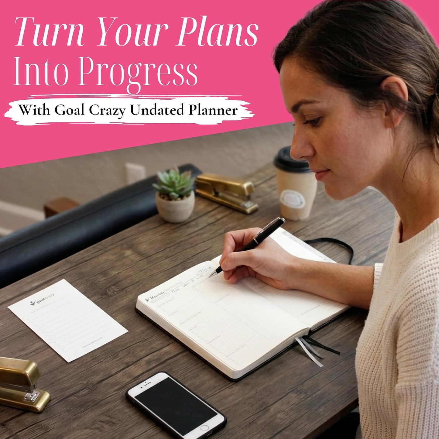 Goal Crazy Undated Planner – 90 Day Guided Journal & Productivity Organizer, A5 Daily & Weekly Planner with Goal Setting, Habit Tracker, To Do List, Academic & Work Calendar, Leather Hardcover - Black