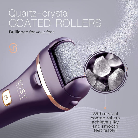 Essy Electric Foot File Hard Skin Remover with 5 Replacement Rollers Foot File Electric Pedicure Sets Cutters Accessories for Dry Dead Hard Skin Feet Callus Remover for Feet Care Exfoliator (Purple)