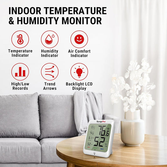 TempPro TP53 Digital Hygrometer Indoor Thermometer for Home, Temperature Humidity Sensor with Comfort Indicator & Max Min Records, Backlit Display Room Thermometer Humidity Meter(Previously ThermoPro)