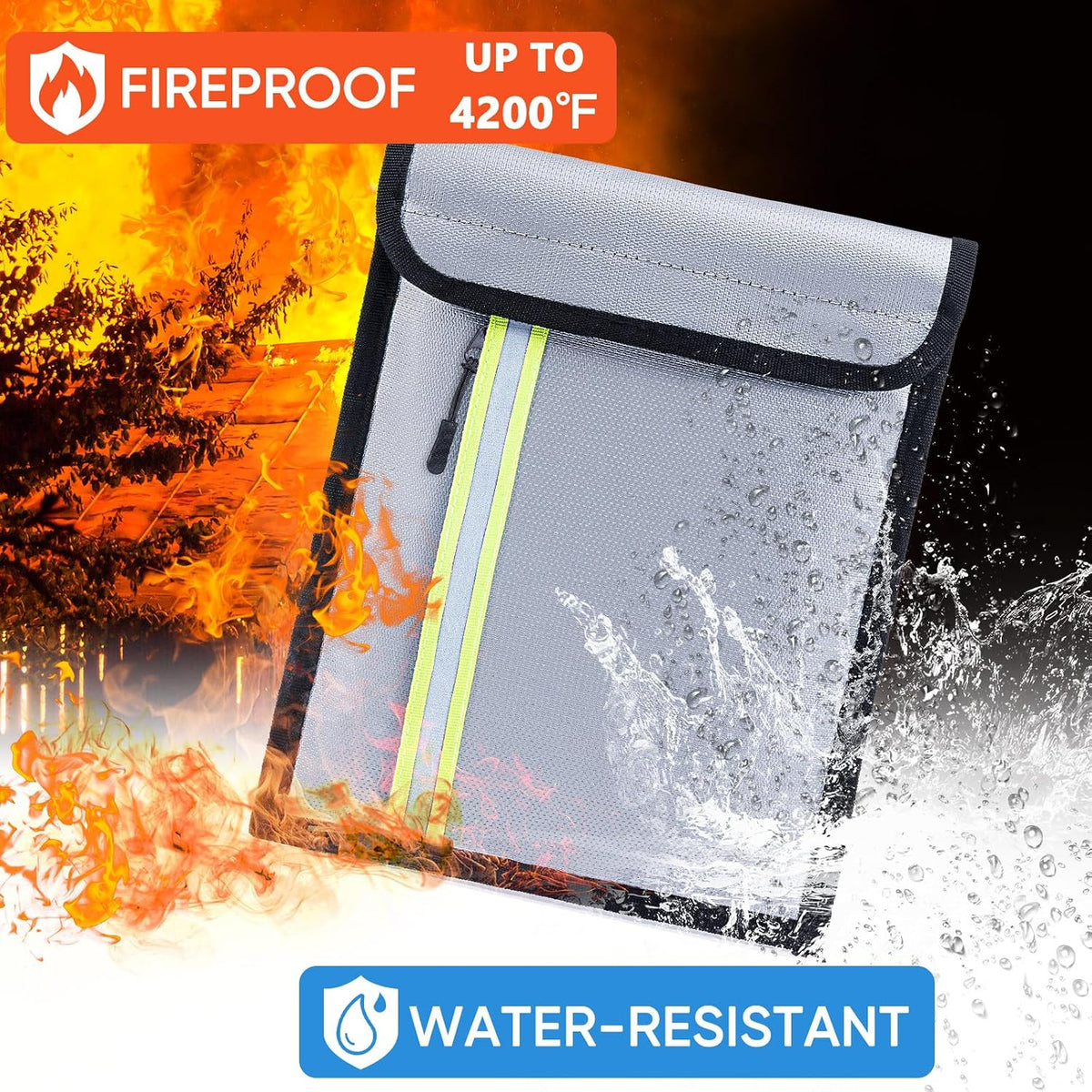 Fireproof Document Bag – 3 Pack (15" x 11", 13" x 9.7", 10.5" x 8") Fireproof & Water- proof Document Organizer | Document Holder with Zipper Secure for Cash, Passports, Check& More