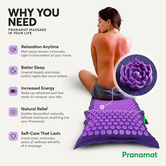 Pranamat Acupressure Large & Small Mat with Pillow and Bag Set, Premium Acupressure Therapy for Pain Relief and Relaxation, Handcrafted in Europe with Sustainable and Natural Materials (Obsidian)