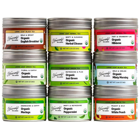 Heavenly Tea Leaves Organic 9 Flavor Variety Pack, Loose Leaf Gift Sampler