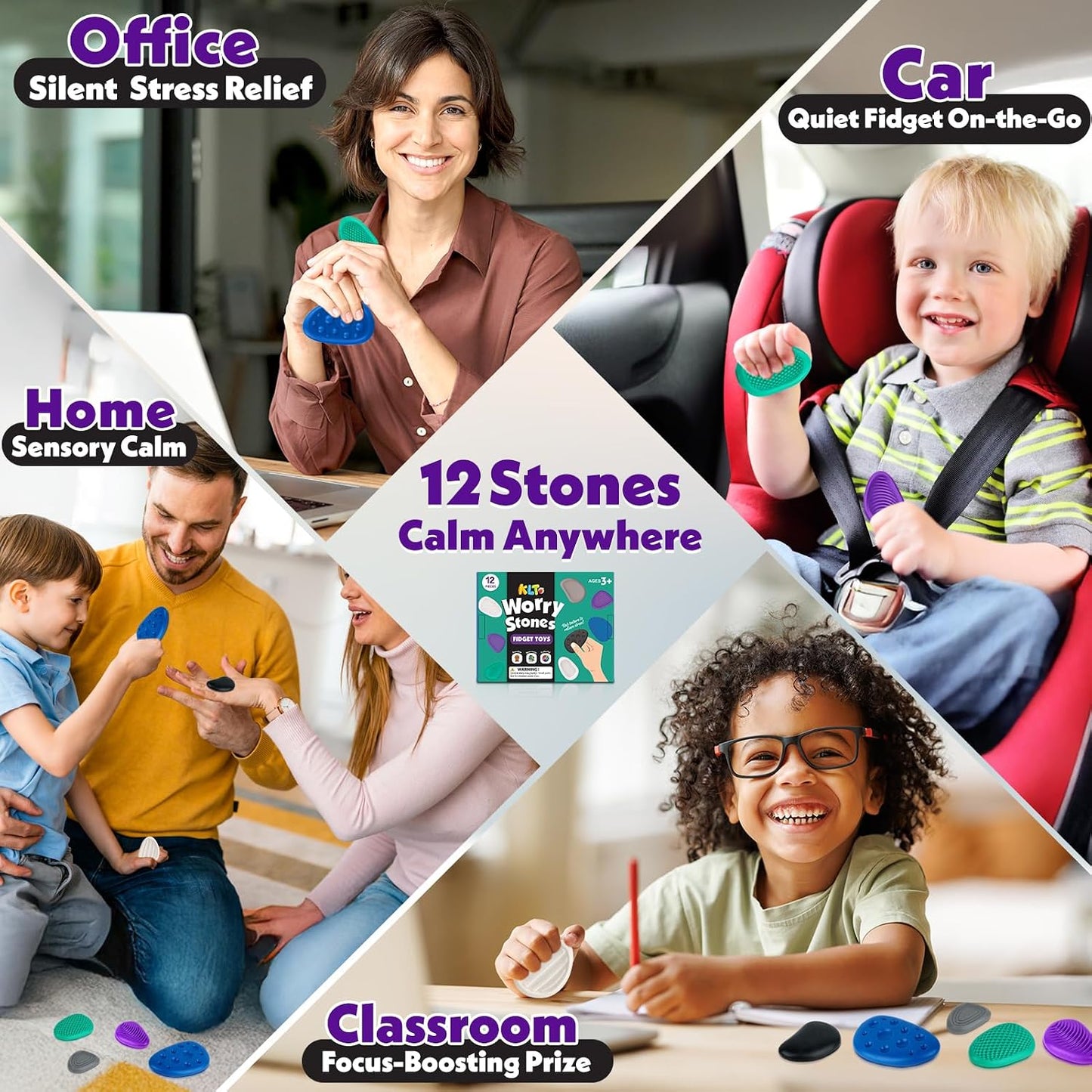 Fidget Toys Adults Sensory Stone: 6 Pack Textured Worry Stone for Autism Kids Calming Down - Fidget Stress Toys for Stress Relief - Small Students Prizes Fidget Toys