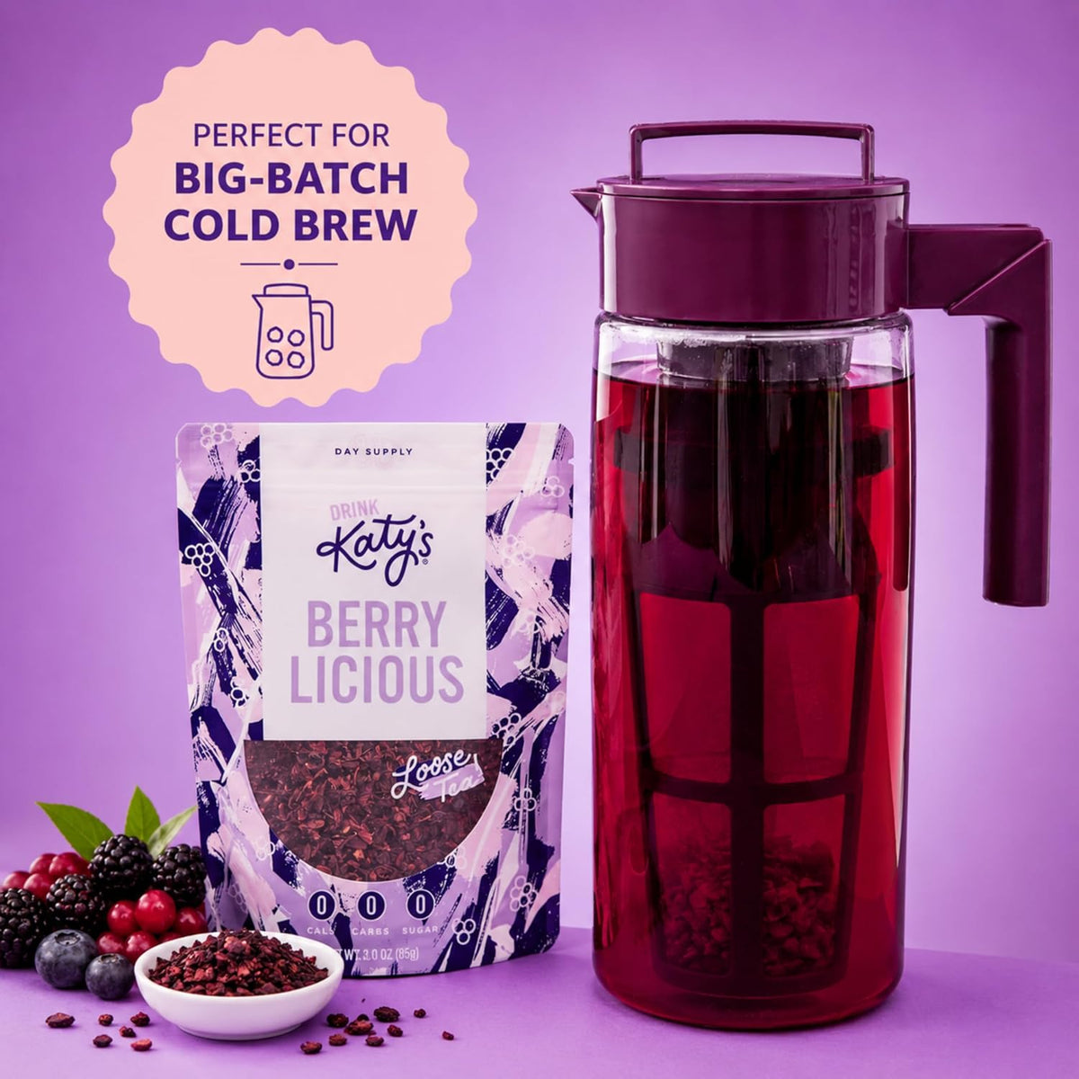 Katy’s Berry Loose Leaf Tea - Hibiscus, Blueberry & Cranberry - Fruity Herbal Tea, Caffeine-Free, Sugar-Free - Hot or Iced Tea - 30+ Cups