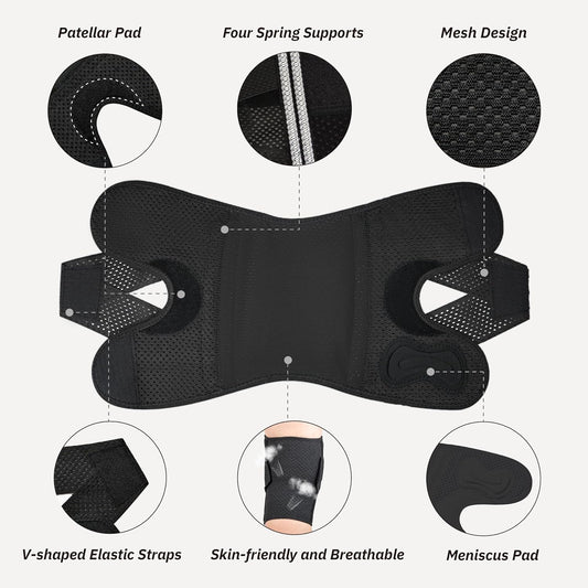 Knee Brace with Side Stabilizers for Knee Pain, Adjustable Knee Support for Meniscus Tear ACL MCL Arthritis Injury Recovery, Breathable Knee Wrap for Men & Women, Workout, Sports (Black, X-Large)