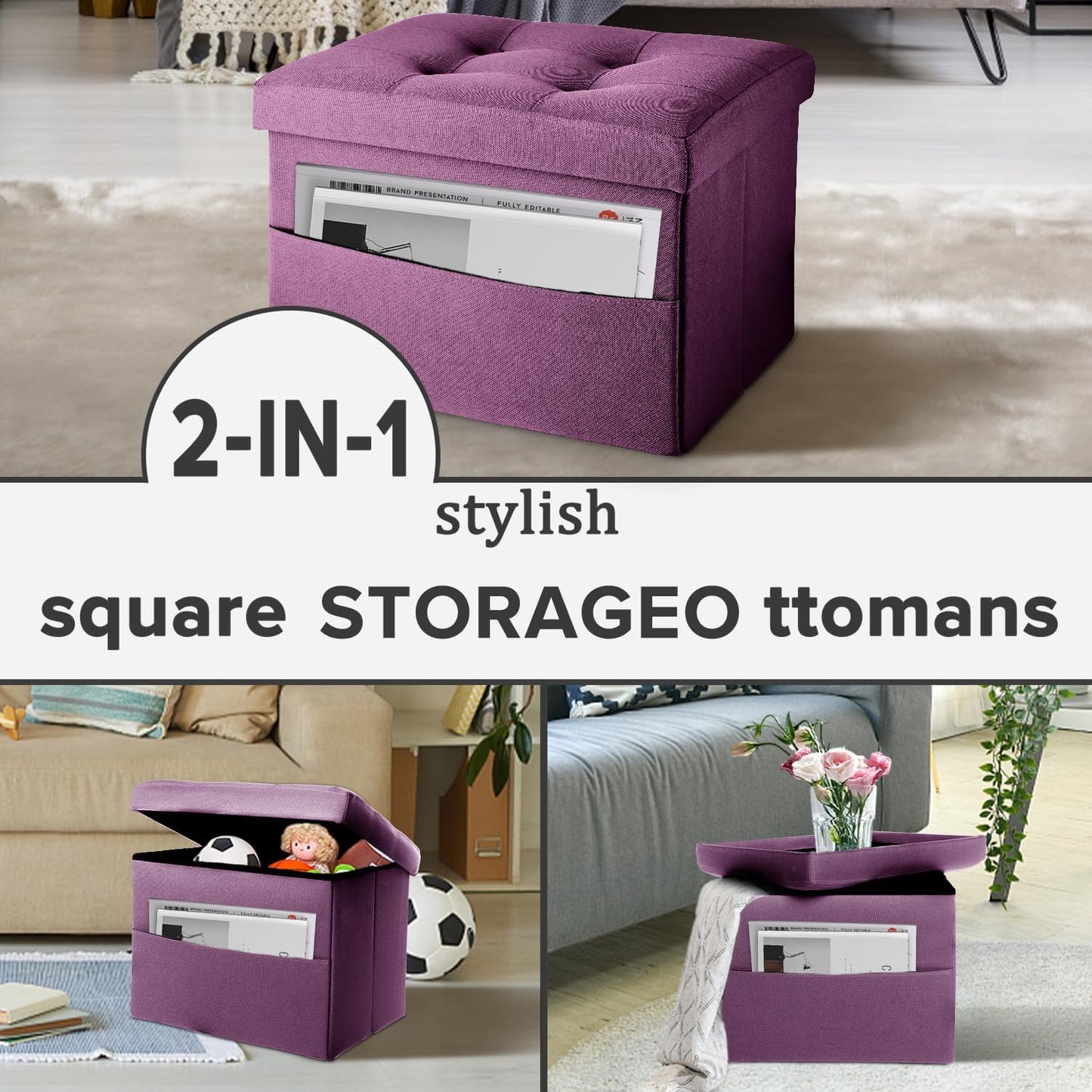 LINMAGCO Ottoman with Storage Small Foot Rest Stool Under Desk Stool Short Folding Footrest for Living Room Bedroom Home Office Dorm Dark Gray 16X12X12IN