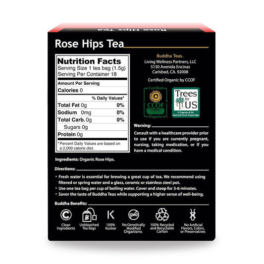 Buddha Teas Organic Rose Hips Tea - Herbal Tea, Caffeine Free