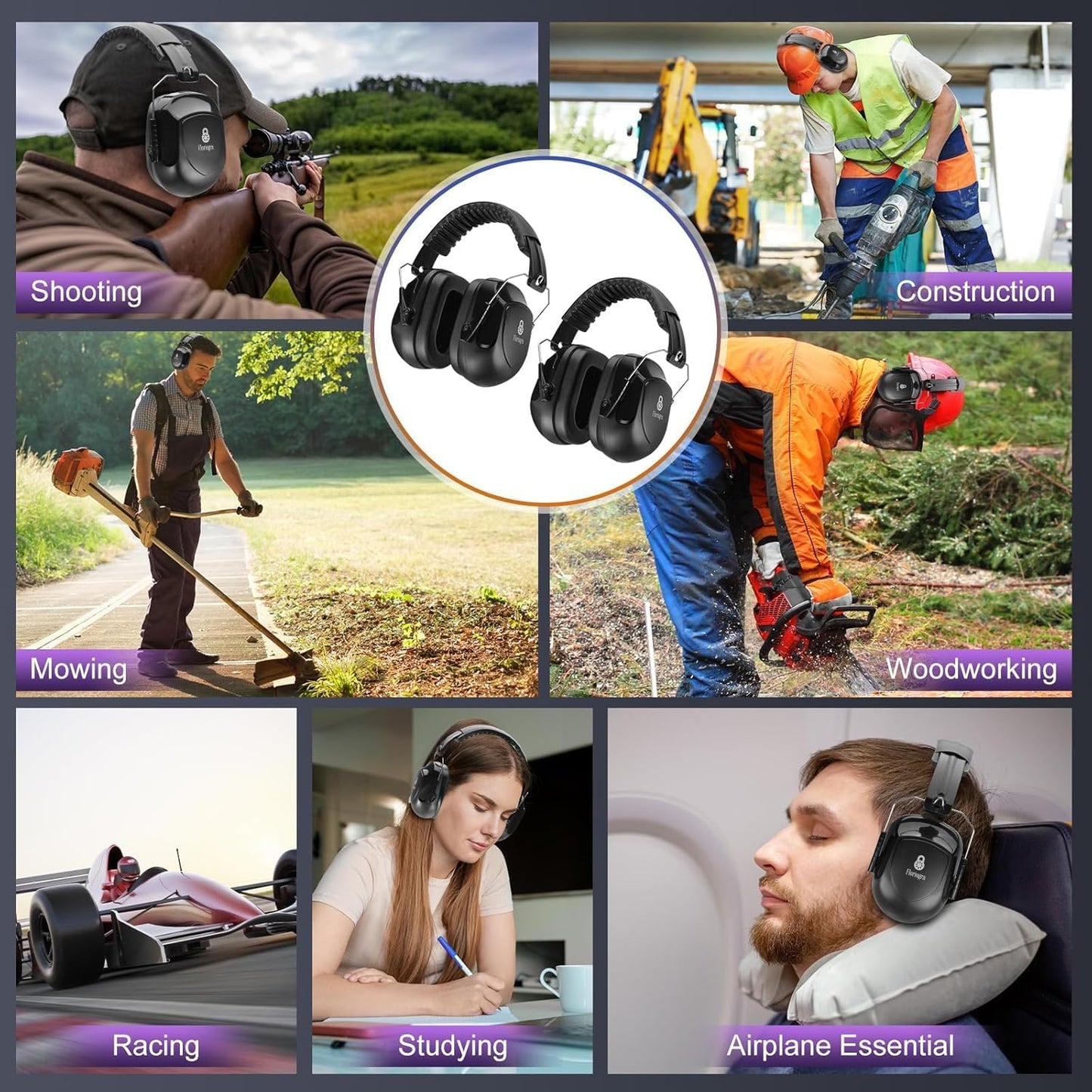 Floriogra 6 Pack Noise Reduction Ear Protection, Hearing Protection Ear muffs SNR 34dB Noise Cancelling Headphones for Adults Kids Autism, Sound Proof Earmuffs for Mowing/Construction/Work