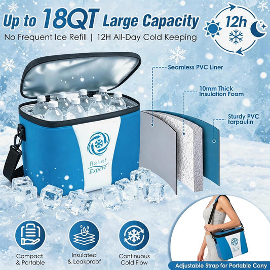 Ice Machine for Knee After Surgery, Extra Large Wrap & Flippable Kneecap Pad, 18QT Cooler, 12H Cooling, Programmable Timer, Leak-Resistant Sealing & Steady Cold Compression for Knee Replacement Care