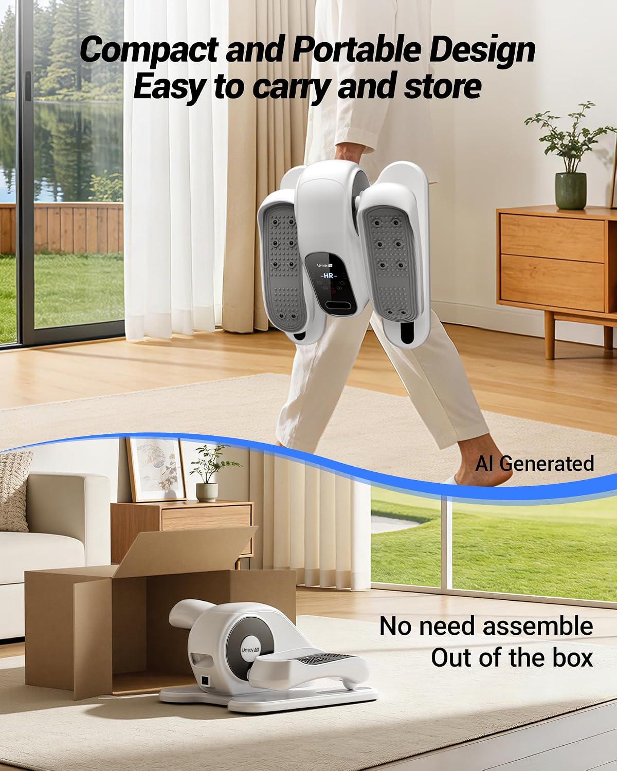 UMAY Under Desk Elliptical Eclipse Leg Exerciser Electric as seen on TV | Foot Pedal Peddler Seated Exercise Machine for Seniors 12 Level Speeds Manual Auto Mode with Remote for Home Office