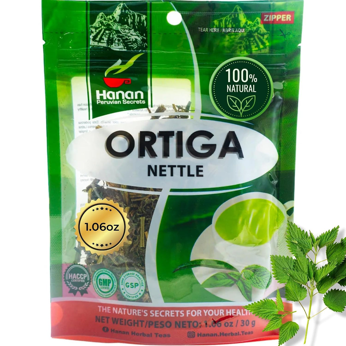 Hanan Nettle Tea Loose Leaf Herb 30g All-Natural Dried Stinging Nettle Tea, Te de Ortiga From Peru - Herbal & Supplement 1.06 oz