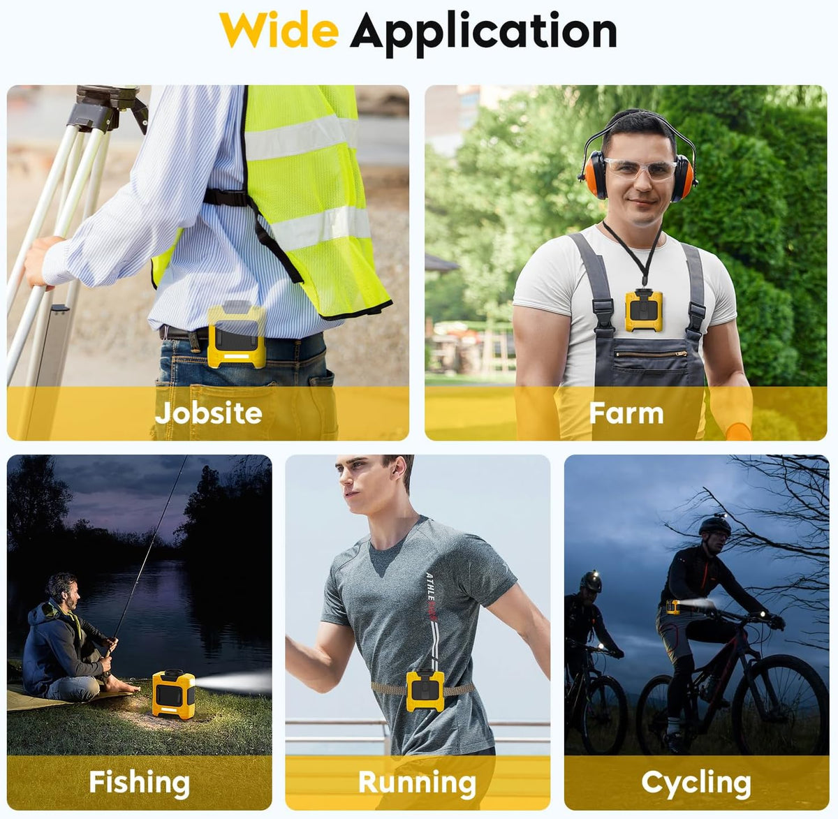 LOUISWARE Portable Waist Fan 10000mAh Rechargeable Waist Clip Fan 18000RPM With Max 12H Working Time 3-speed adjustment with LED flashlight Portable Fan for Outdoor Jobsite and etc