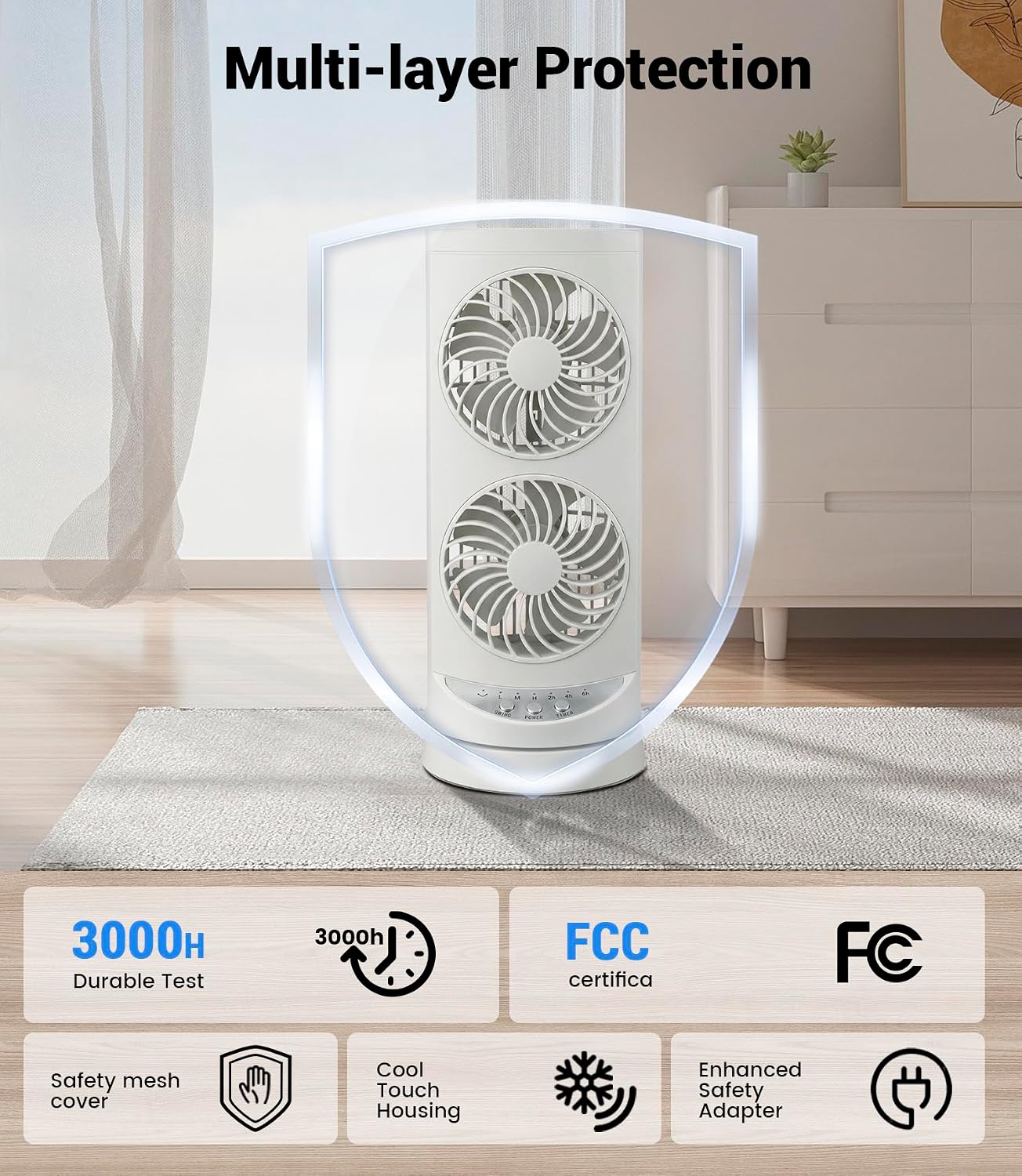 Personal Tower Cooling Fans that Blow Cold Air, Standing Small Desk Fan with 3 Speeds & Timer, 60° & 110° Oscillating Table Fan, Quiet and Safe Electric Floor Fan for Bedroom, Bedside, Home, Office