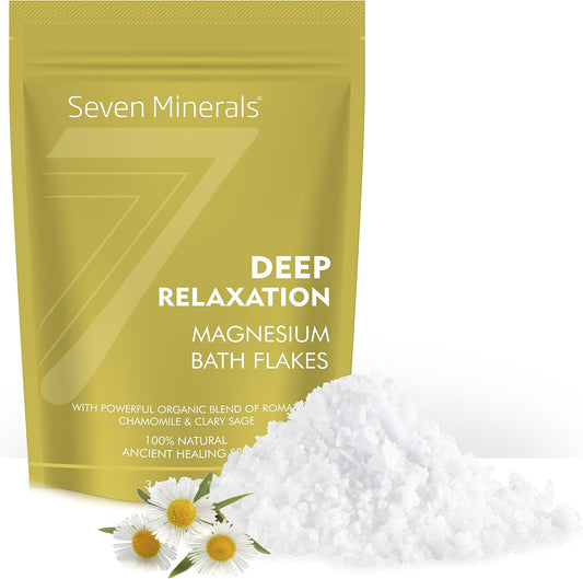 Seven Minerals Deep Relaxation Magnesium Chloride Flakes 3lb – Absorbs Better Than Epsom Salt - Unique Full Bath Soak Formula for Stress and Relaxing with Roman Chamomile & Clary Sage
