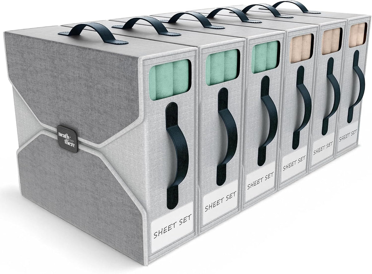 Bed Sheet Organizers - Foldable Bedsheet Organizers and Storage, Sheet Organizers for Linen Closet, Sturdy Sheet Organizer Storage with Window and Labels, Fits King/Queen Bed, Towels & Blankets