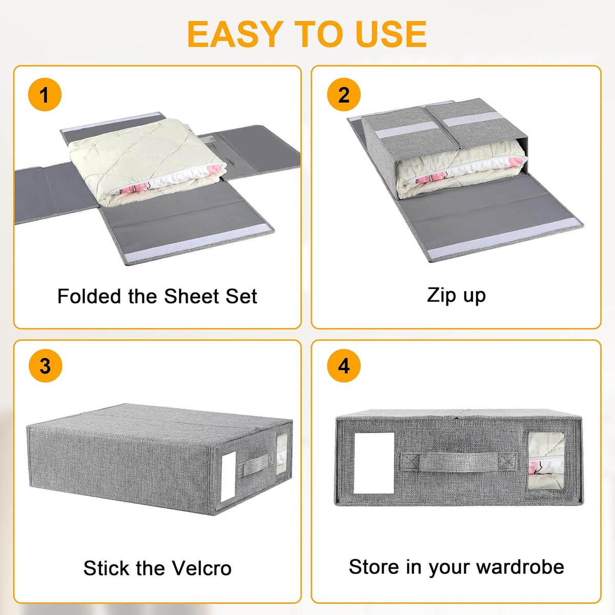 2-Pack Bed Sheet Organizers and Storage, Oxford Grey