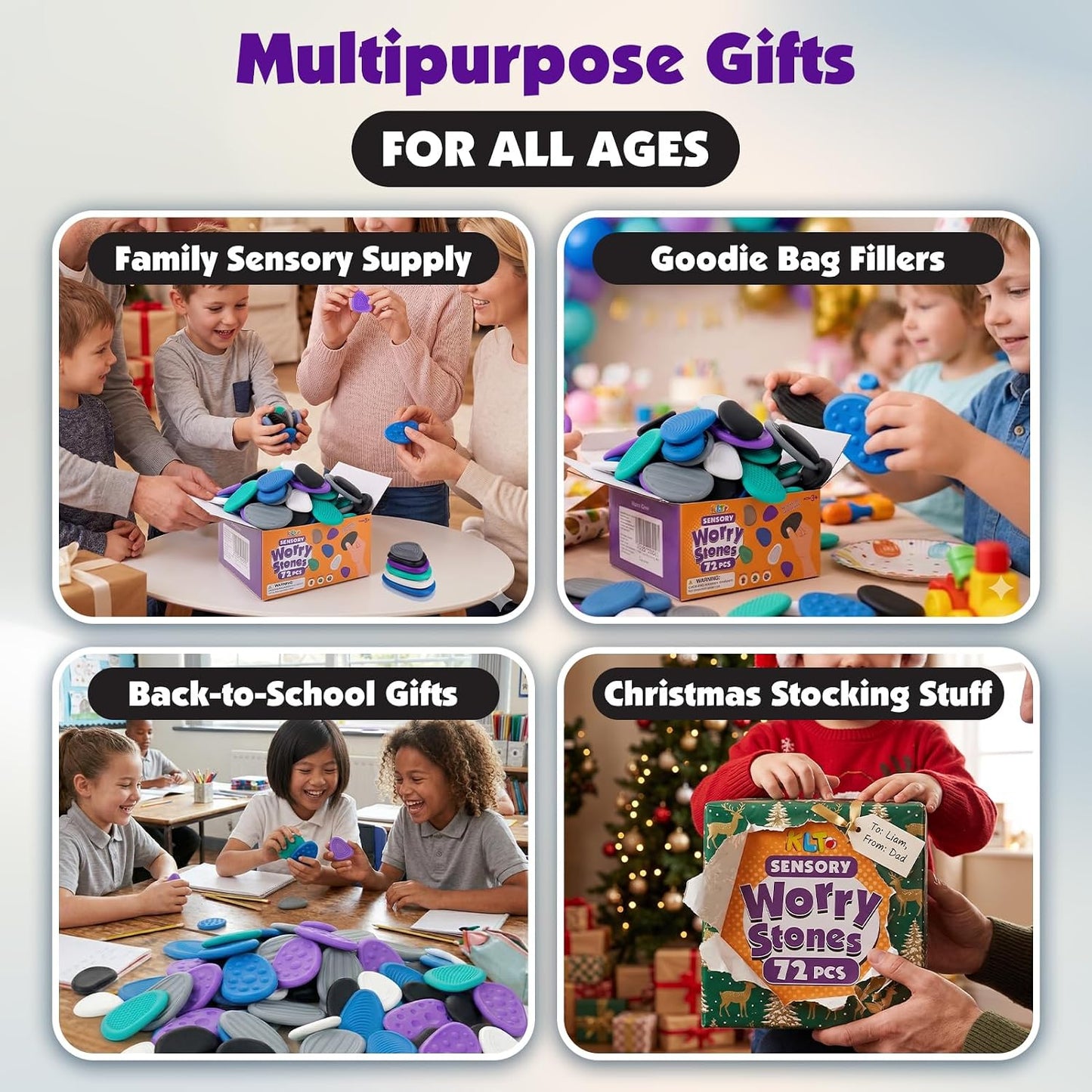 Fidget Toys Bulk for Adults: 72 Pack Sensory Worry Stones - Hard Textured Calming Stones for Stress Relief - Bulk Classroom Prizes Autism ADHD Tools - Quiet Sensory Fidget Gifts for Adults Teens