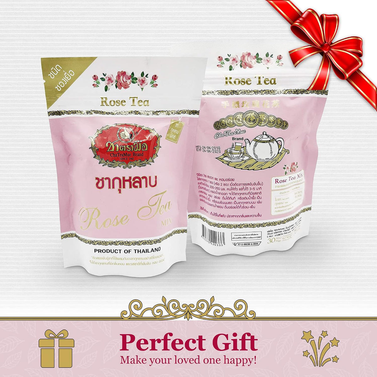 Cha Tra Mue - Thai Milk Tea (Original / Matcha / Gold Aroma / Green Tea) Sanchets 40g x 50 sanchet) (Rose Tea)