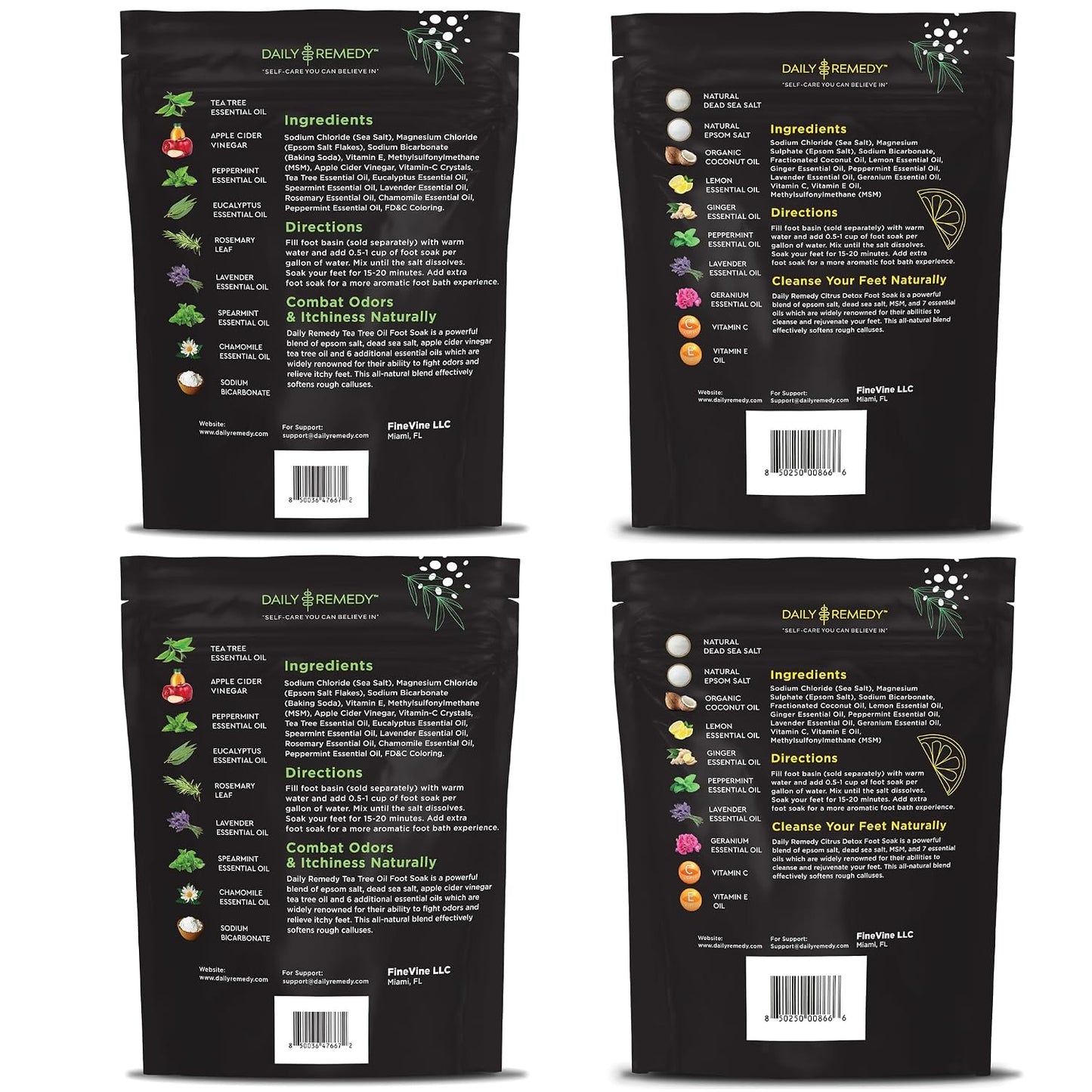DAILY REMEDY Foot Soak Salts- Variety Pack of 4- Tea Tree Oil, Muscle Relief, Calming Lavender & Citrus Soak- For Foot Pain, Soreness, Athlete’s Foot, Odors, Calluses-Made In USA | Tea Tree Oil