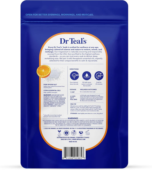 Dr Teal's Pure Epsom Magnesium Salt Soak, Glow & Radiance with Vitamin C & Citrus Essential Oils, 3 lbs