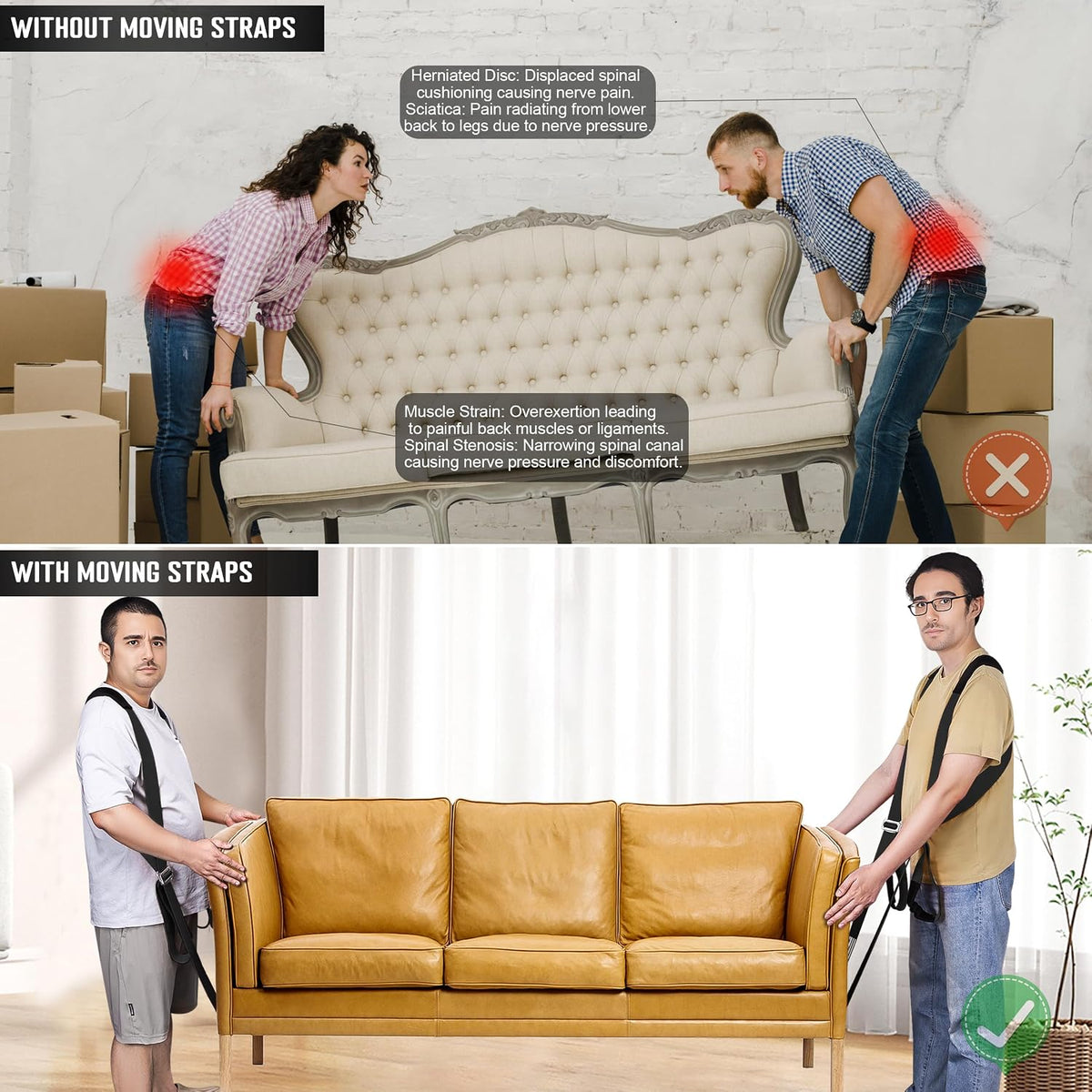 Anti-Slip Moving Straps, 2-Person Shoulder Lifting and Moving System Lifting Straps for Moving Furniture, Appliances, Mattresses, Heavy Objects up to 800lbs