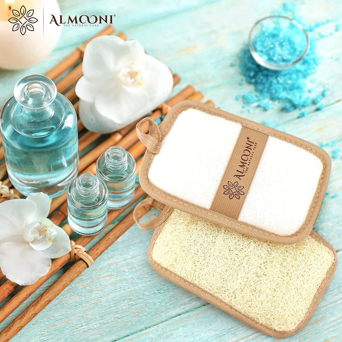 Almooni Natural Loofah Exfoliating Body Scrubber, Shower Sponge 2 Count