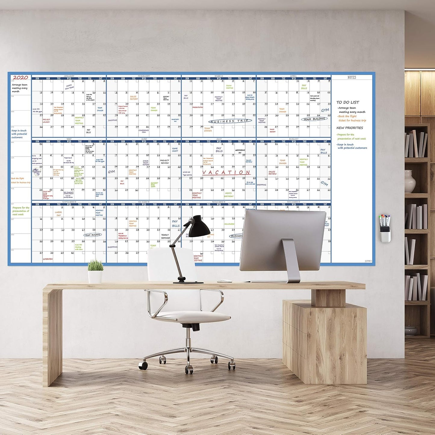 Dry Erase Wall Calendar - 38x26 Inches - Blank Undated Yearly Calendar - Whiteboard Premium Laminated Planner - Reusable Laminated Office Jumbo 12-Month Calendar (Vertical)