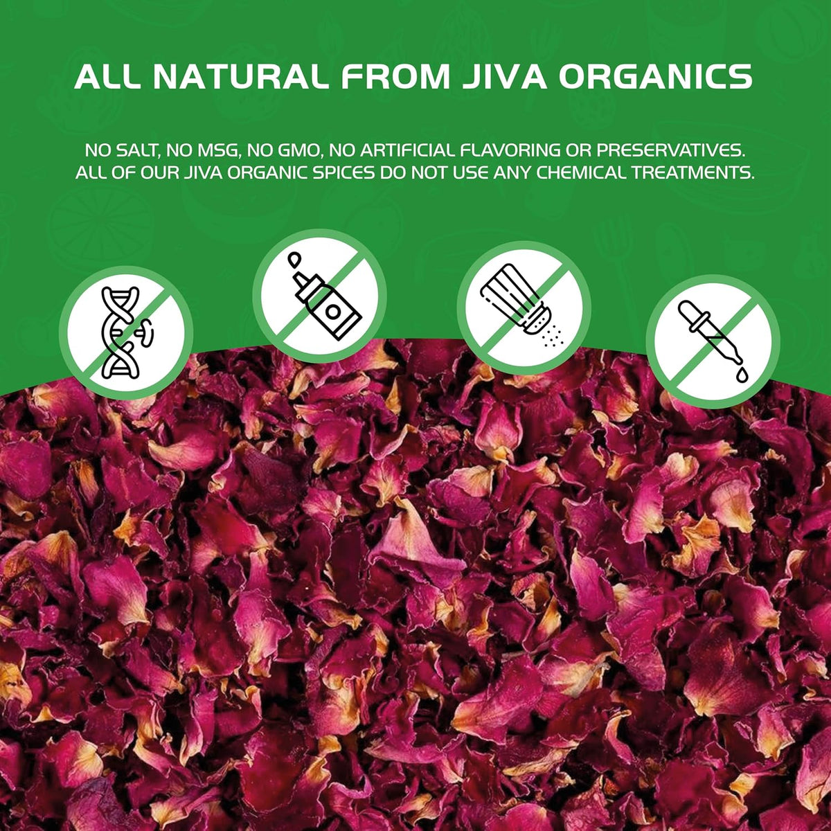 Jiva Organics Dried Red Rose Petals 4 Oz Bag - Non-GMO, USDA Organic, Food Grade, Edible Flowers - Use in Tea, Baking, Making Rose Water, Crafting, Wedding Confetti