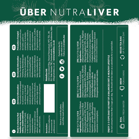NUTRALIVER - Liver Detox & Cleanse Tea - Milk Thistle, Turmeric & Fennel - 40 Enveloped Tea Bags - Herbal Tea - 2 Pack