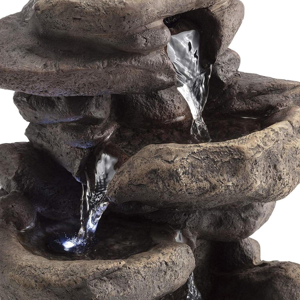 Alpine Corporation 13" Tall Indoor Tabletop Water Fountain, 4 Tier Cascading Water Feature with LED Lights for Home, Office, Living Room, or Zen Decor, Gray