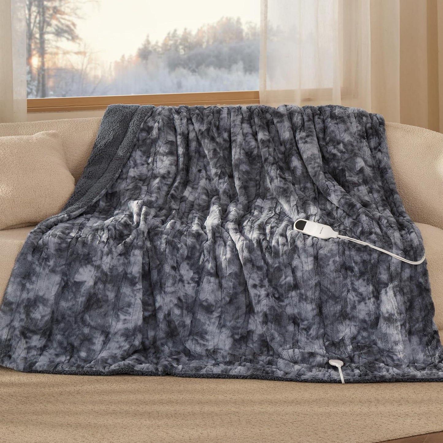 Bedsure Heated Blanket Throw Blanket with Preheat Function - Fast Heating Electric Blanket, Soft Flannel Throw with 6 Time Settings(Up to 10H), 6 Heating Settings, Gifts for Grandma (50"x60", Cream)