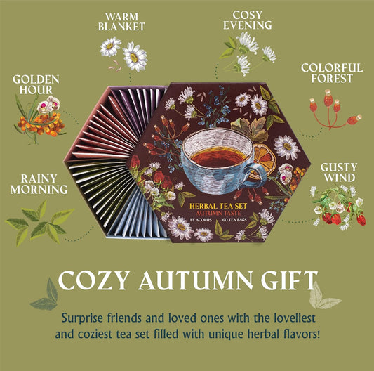 ACORUS Rituals Tea Set - Natural Fruit and Herbal Variety Pack, Tea Gift Set of 6 Different Teas, Sampler of 60 Bags Individually Wrapped