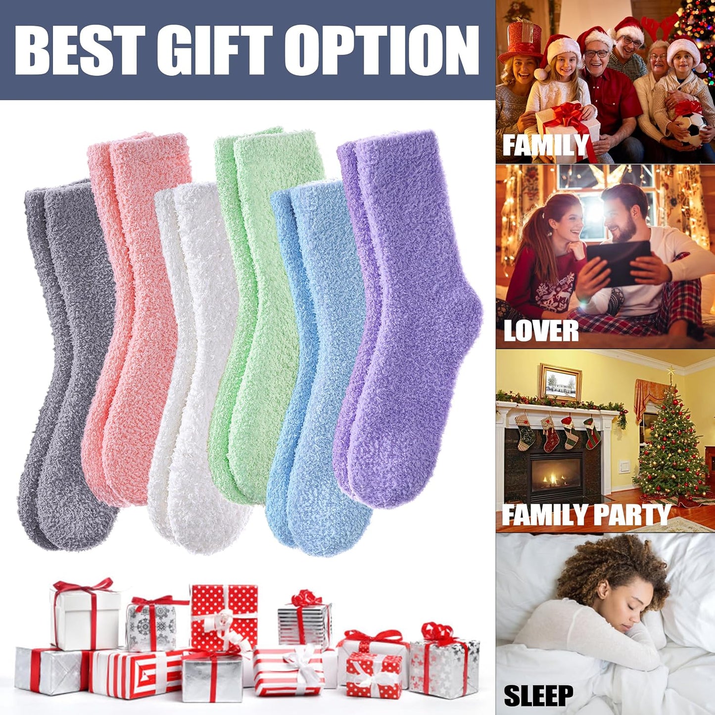 CHOWISH Womens Fuzzy Slipper Socks Super Soft Microfiber Fluffy Cozy Winter Warm Fuzzy Crew Socks