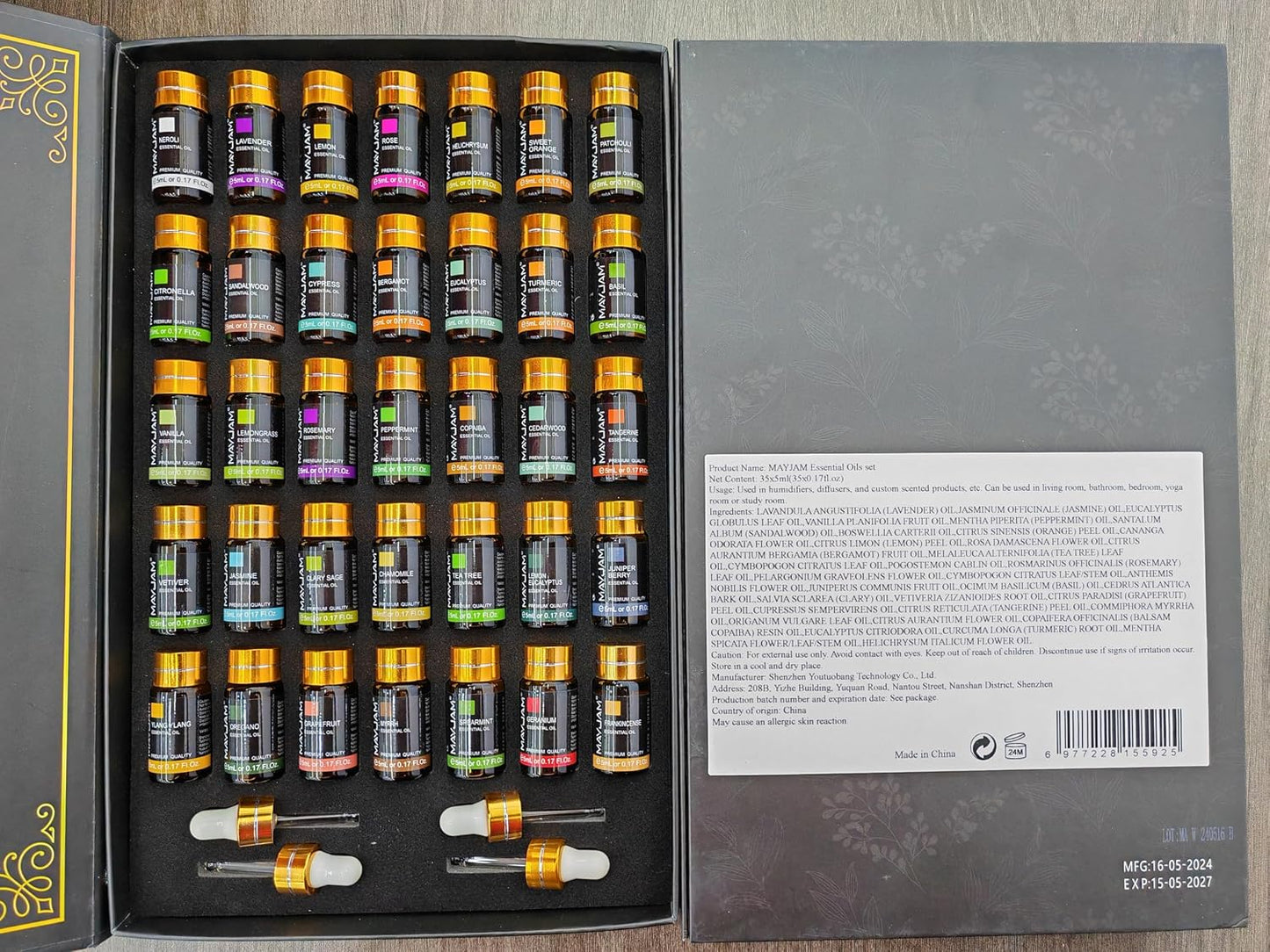 MAYJAM 35x5ML Essential Oil Gift Set, Pure Essential Oils for Diffusers Massage, Fragrance Oil Scented Oil for DIY Soap Candle Making