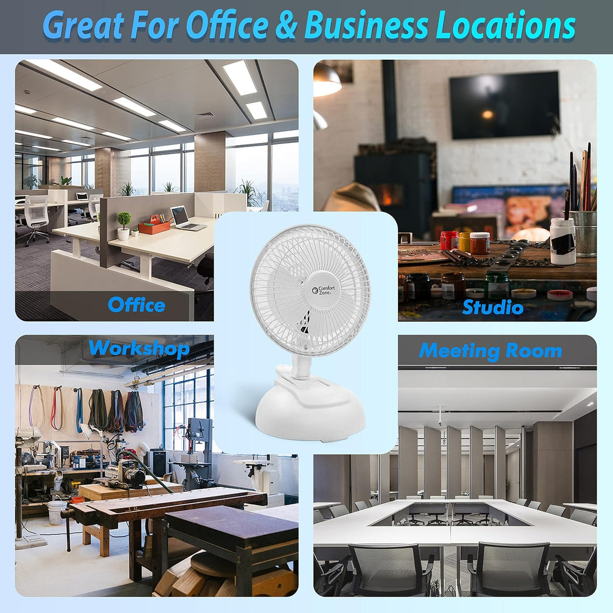 Comfort Zone CZ6XMBK 6” 2-Speed Combo Clip or Desk Fan with Removable Base, Strong Clamp for Firm Grip, Suitable for Bedroom, Office, or Dorm Room, Black