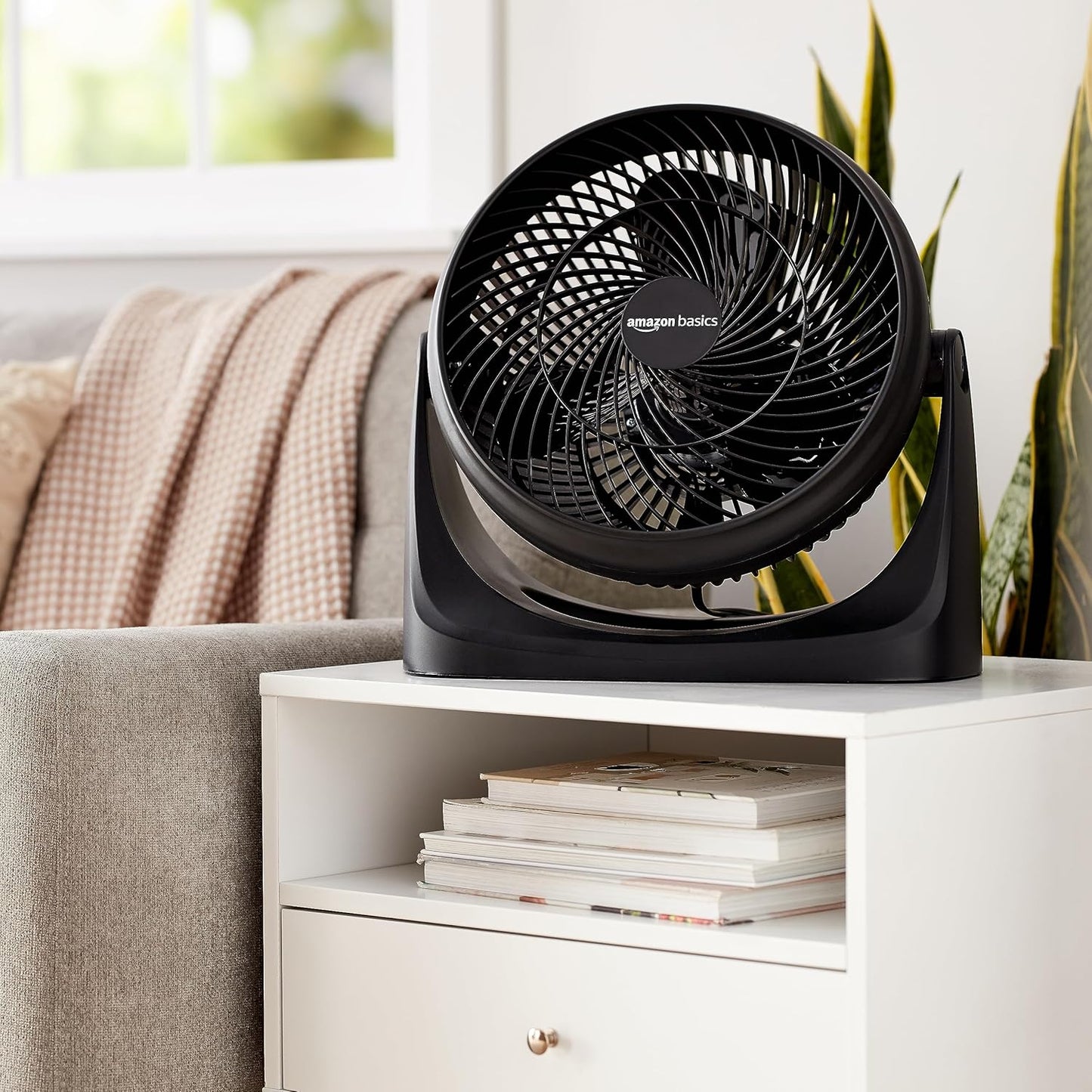 Amazon Basics Air Circulator Desk Fan for Bedroom, Home and Office, 90-Degree Tilt Head, 3 Speed Settings, Cooling, 35 Watts, Black, 11.1"W x 6.3"D x 10.9"H