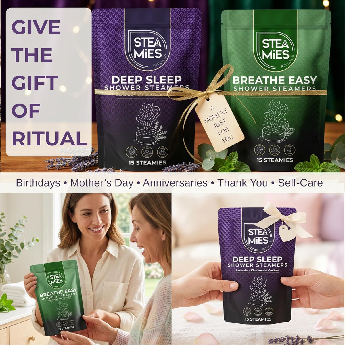 STEAMIES Eucalyptus Shower Steamers Aromatherapy 15 Pack, Self Care Gifts for Women & Men, Spa Stress Relief & Relaxation, Menthol, Peppermint & Tea Tree Essential Oil Shower Tablets