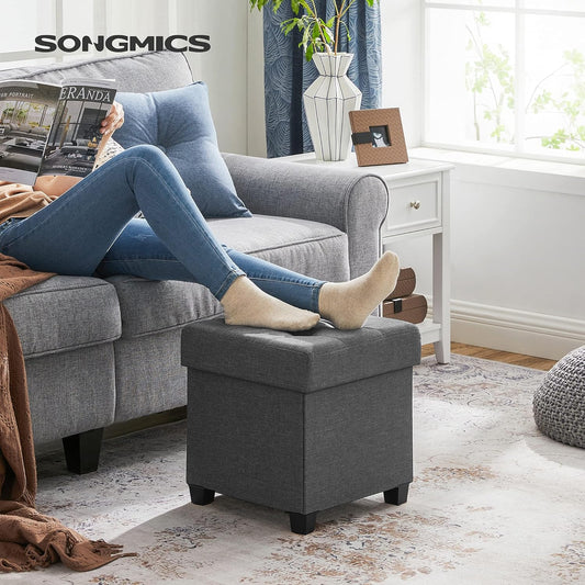 SONGMICS Storage Ottoman, Small Ottoman Foot Rest with Legs, 12.6 x 15.7 x 13.2 Inches Foot Stool, Load up to 660 lb, for Living Room, Bedroom, Dorm, Slate Gray ULSF012G01