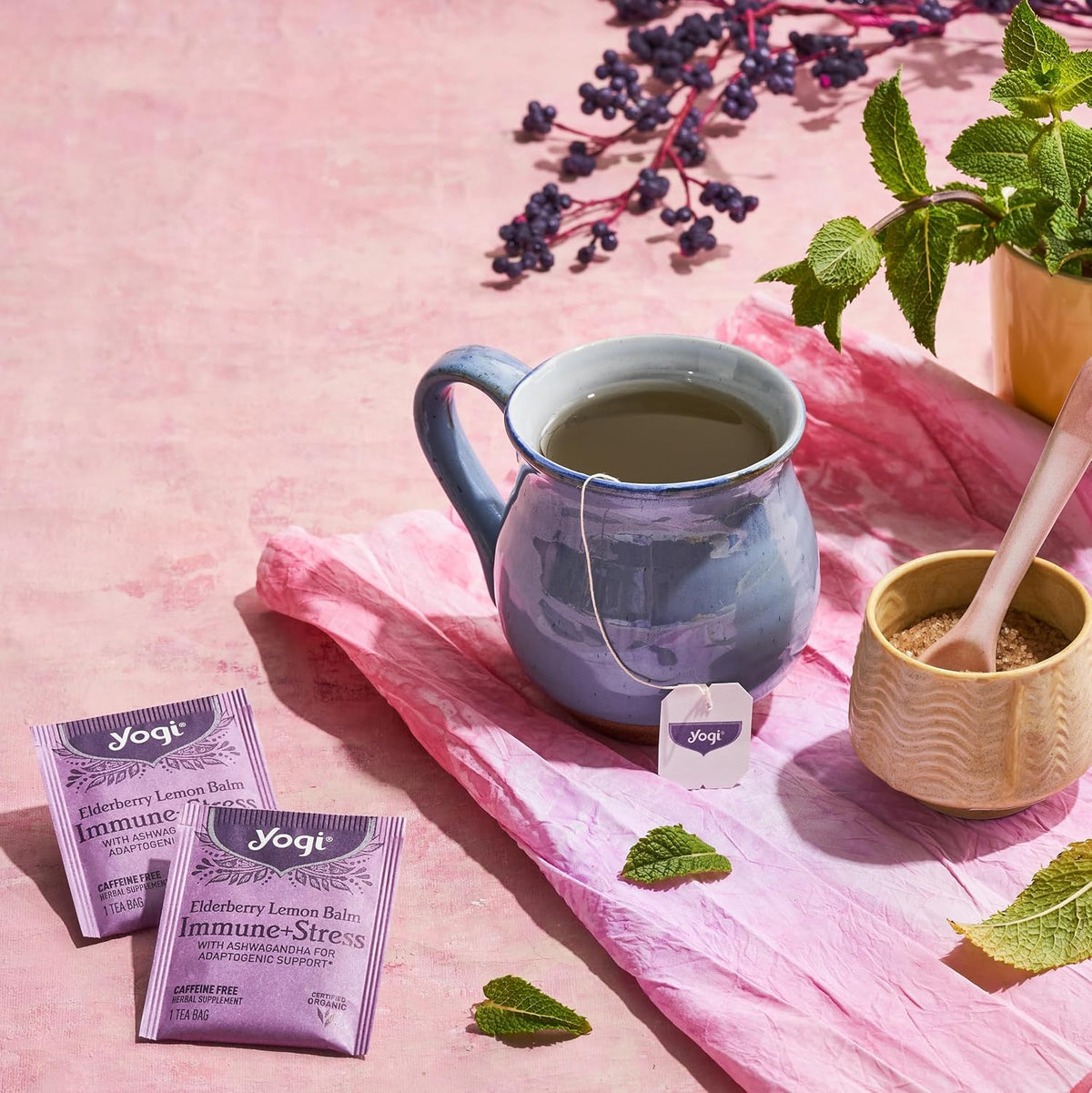Yogi Tea, Tea Immune Stress Elderberry Lemon Balm Organic, 16 Count