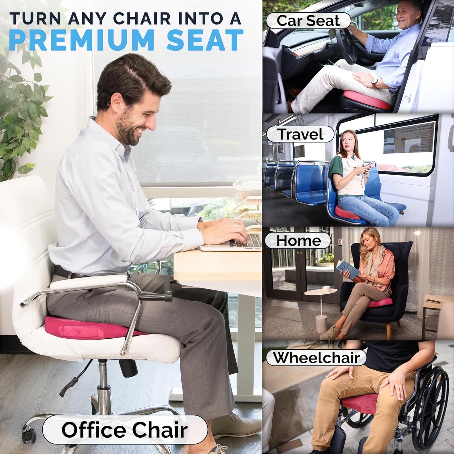 ComfiLife Gel Enhanced Seat Cushion – Office Chair Cushion – Non-Slip Gel & Memory Foam Coccyx Cushion for Tailbone Pain - Desk Chair Car Seat Cushion Driving - Sciatica & Back Pain Relief (Navy)