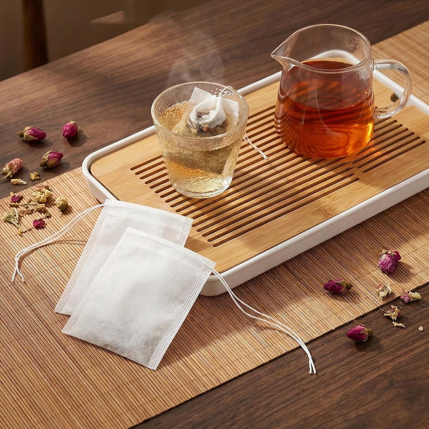 400Pcs 3.54"x2.75" Disposable Tea Bags with Drawstring, Empty Filter Sachets for Loose Leaf Tea, Coffee, Herbs, Spice and DIY Fillable
