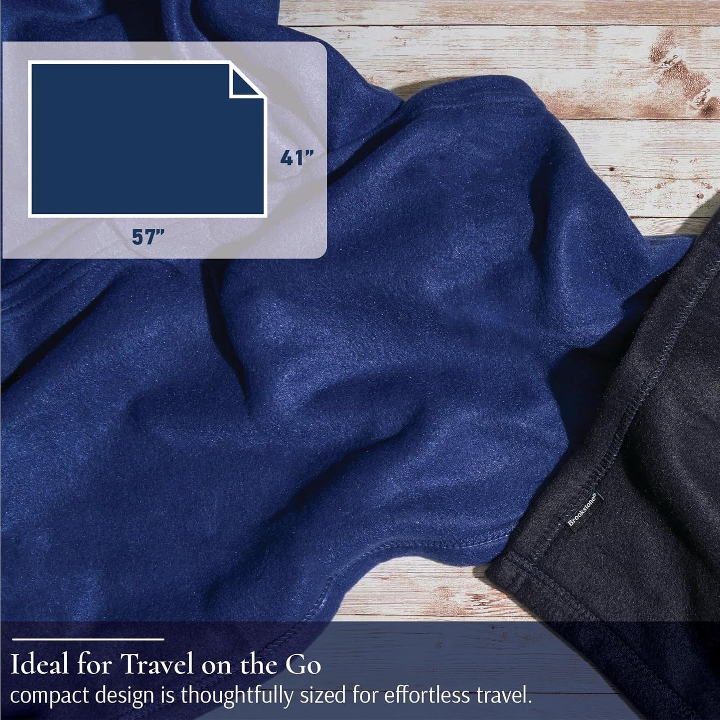 Brookstone Travel Blanket - 2-in-1 Super Soft Lightweight Throw Blanket with Carrying Pouch, Airplane & Car Travel Essentials, Blue