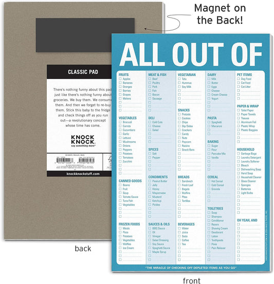 Knock Knock All Out Of Grocery List Note Pad, 6 x 9-inches (Blue)