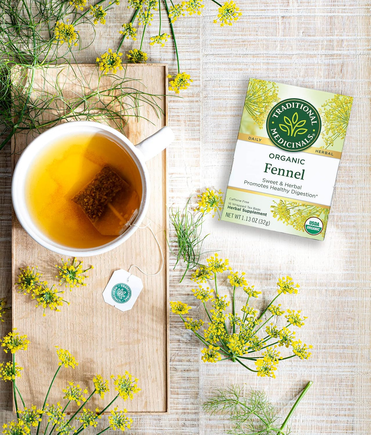 Traditional Medicinals Organic Fennel Herbal Tea, Promotes Digestive Health, (Pack of 6) - 96 Tea Bags Total