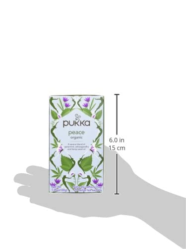 Pukka Organic Peace Herbal Tea with Spearmint, Ashwagandha, and Hemp Seed Oil, Caffeine Free, 20 Total Tea Bags (Pack of 2)