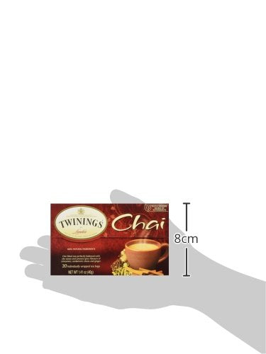 Twinings Chai Black Tea Individually Wrapped Bags, 20 Count (Pack of 2), Sweet, Savoury Spices, Caffeinated, Enjoy Hot or Iced, 20 Teabags
