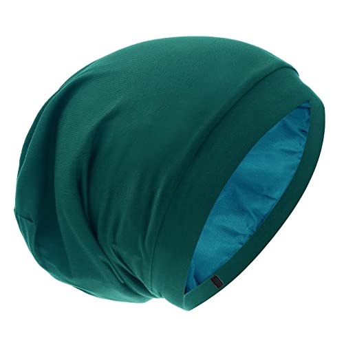 Silk Satin Lined Bonnet Sleep Cap - Adjustable Stay on All Night Hair Wrap Cover Slouchy Beanie for Curly Protection Women and Men Solid Black