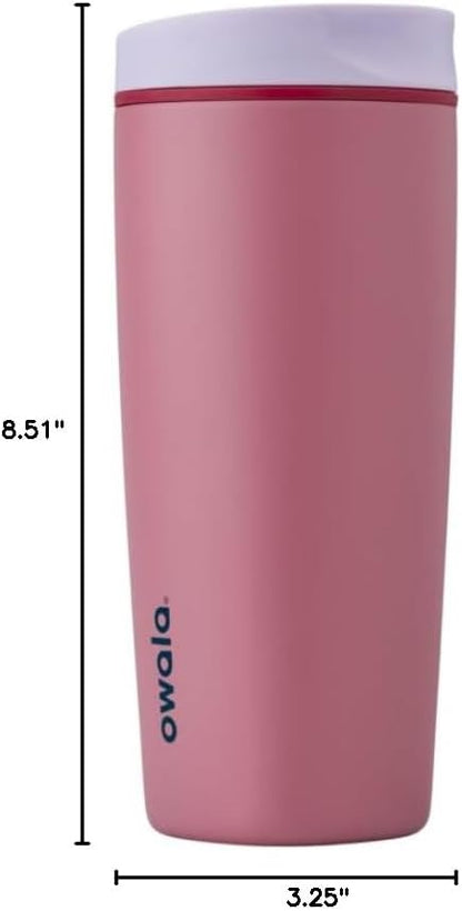 Owala SmoothSip Slider Insulated Stainless Steel Coffee Tumbler, Reusable Iced Coffee Cup, Hot Coffee Travel Mug, BPA Free 12 oz, Pink (Pucker Up)